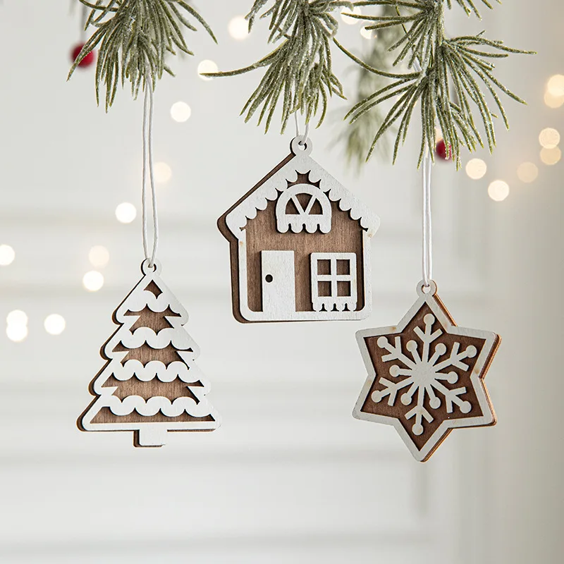 

8PCS/Lot Multi European White Wooden Pendants Ornaments Hanging Gifts For Wedding&Christmas Party Decorations Tree Ornaments