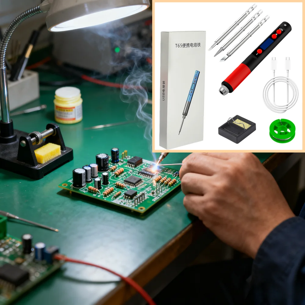 Portable Type-C Soldering Iron Kits With QC PD Fast Charging Adjustable Temperature 180-500C for Electronics Repair DIY Projects