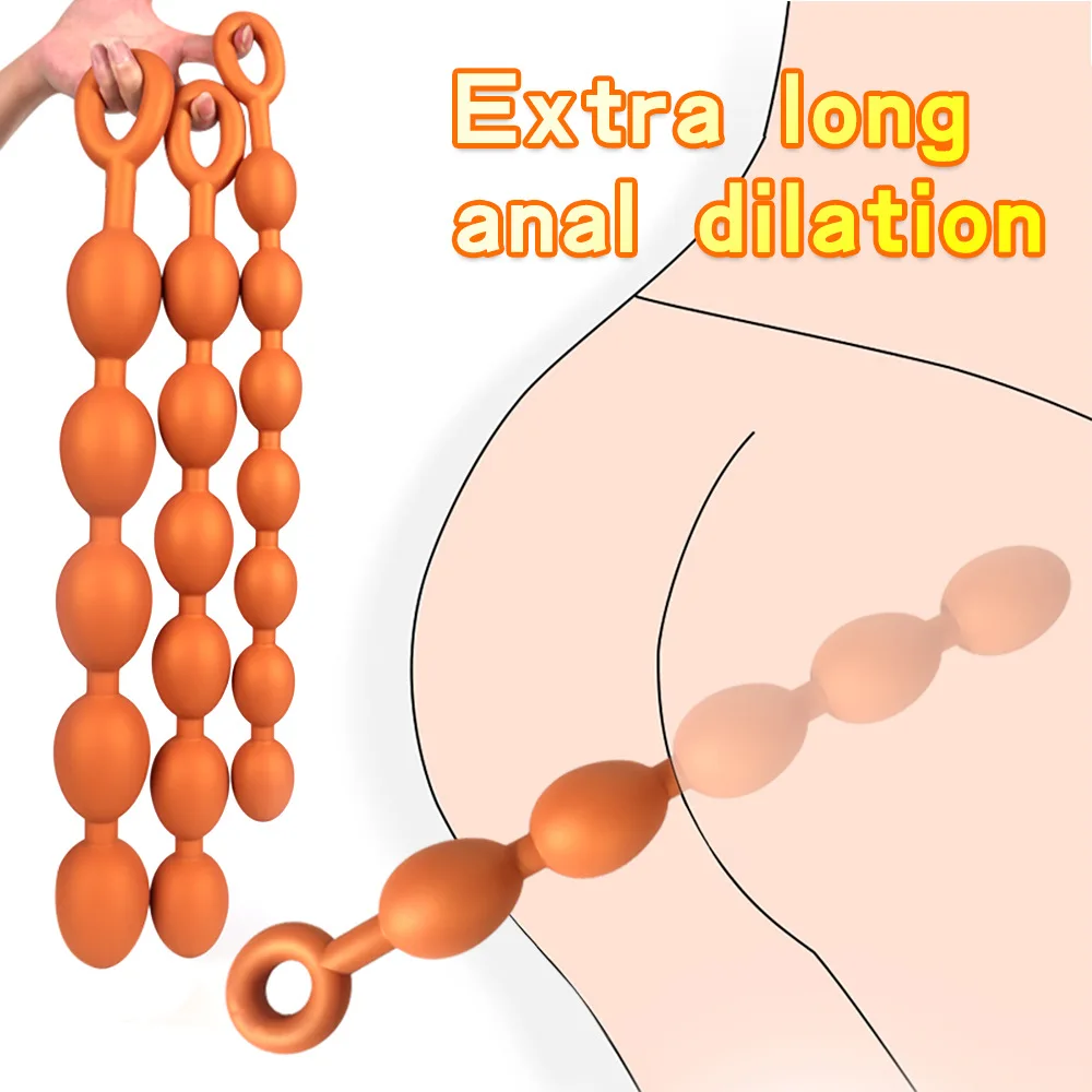 Eggs Shape Pull Beads Prostate Massage Long Deep Butt Anal Plug Liquid Medical Silicone Ovipositor Fun Sexual Toys For Men/Women