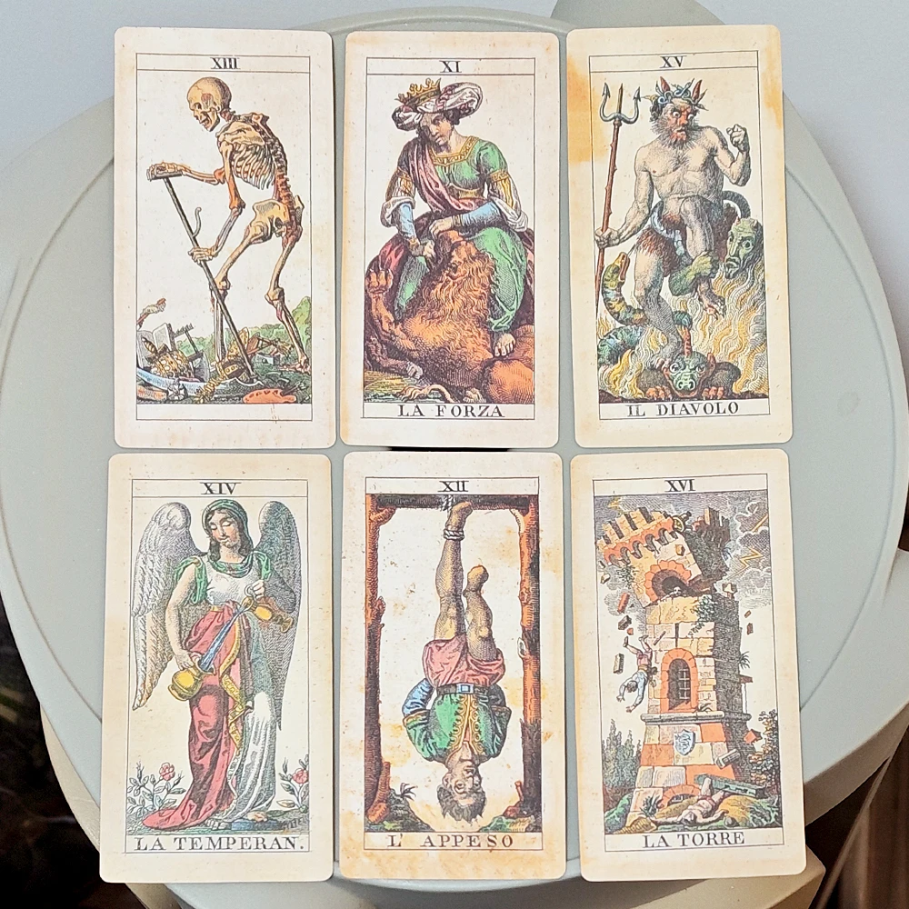 78 Pcs Double-embossed Cards Tarot Soprafino 1830 Vintage Italian Tarot Deck in Rigid Box, Historical Reproduction