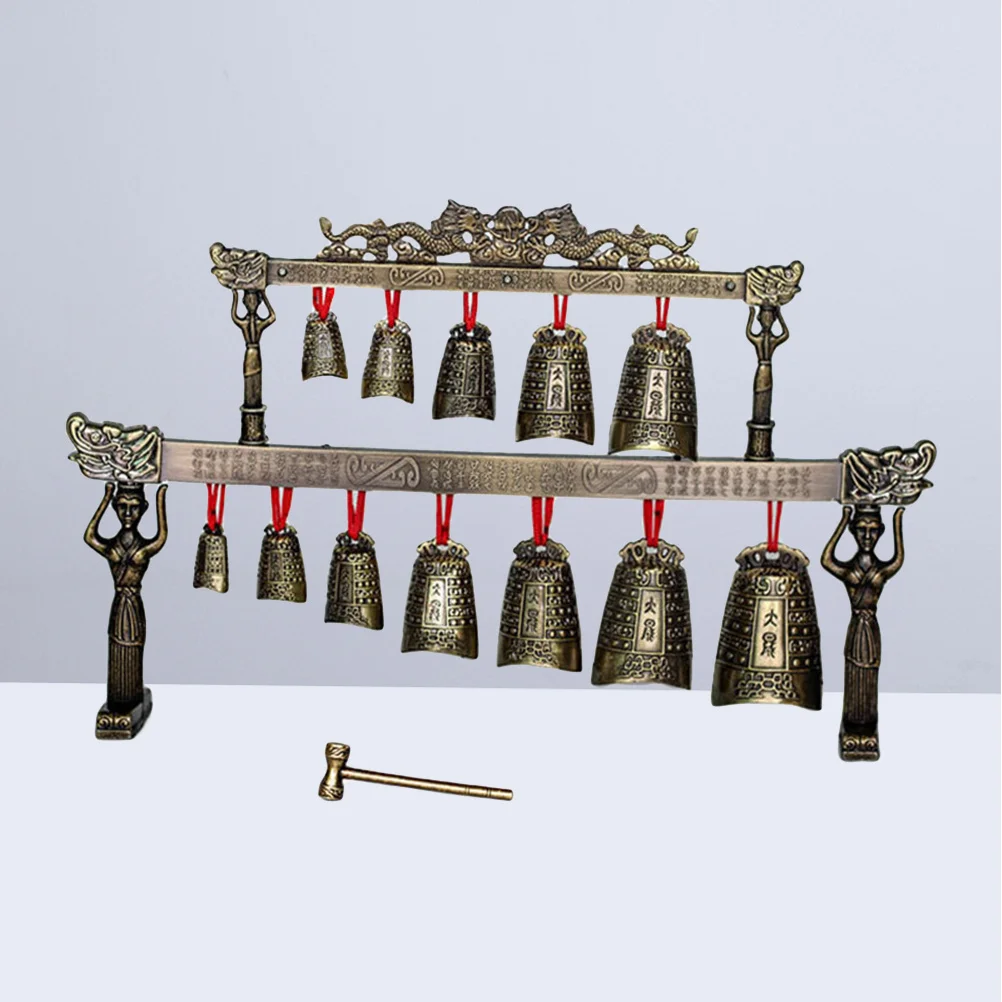 

Double Layers Archaize Bronze Chinese Percussion Chime Handmade Ancient Folk Instrument Home Office Decoration Souvenir Gift