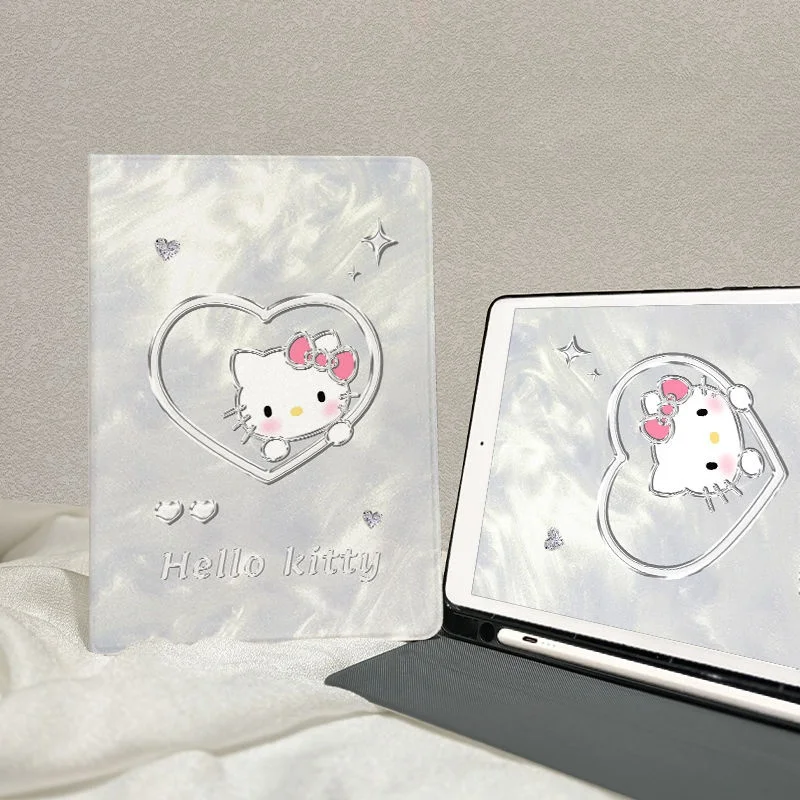 Kawaii Hello Kitty IPad Protective Case Anime Lovely Cartoon Love KT with Pen Slot Anti Fall Shell Applicable To Mini6 Ipad8 9th
