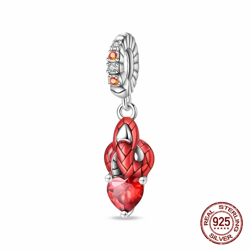 

925 Sterling Silver Zircon Red Snake Pendant Bead Paired with an Original Bracelet DIY Womens Jewelry Gift