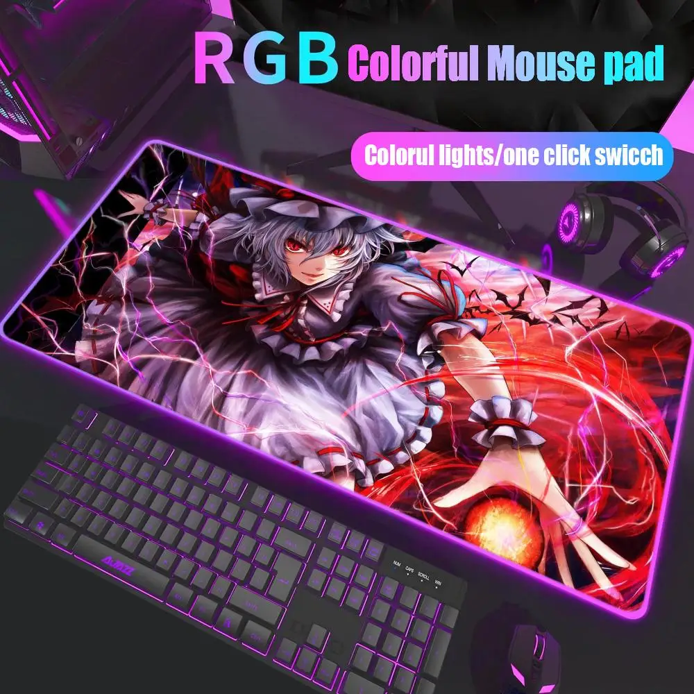 

Touhou Project Anime Mouse Pad Game Rgb Desk Mat Back Light Led Mousepad Setup Gaming Accessories Deskmat Big Mousepad Backlight