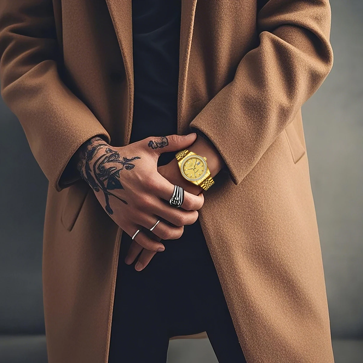 LIGE Orologio da uomo dorato Orologio meccanico automatico originale classico per uomo Relojs + scatola in acciaio inossidabile luminoso impermeabile