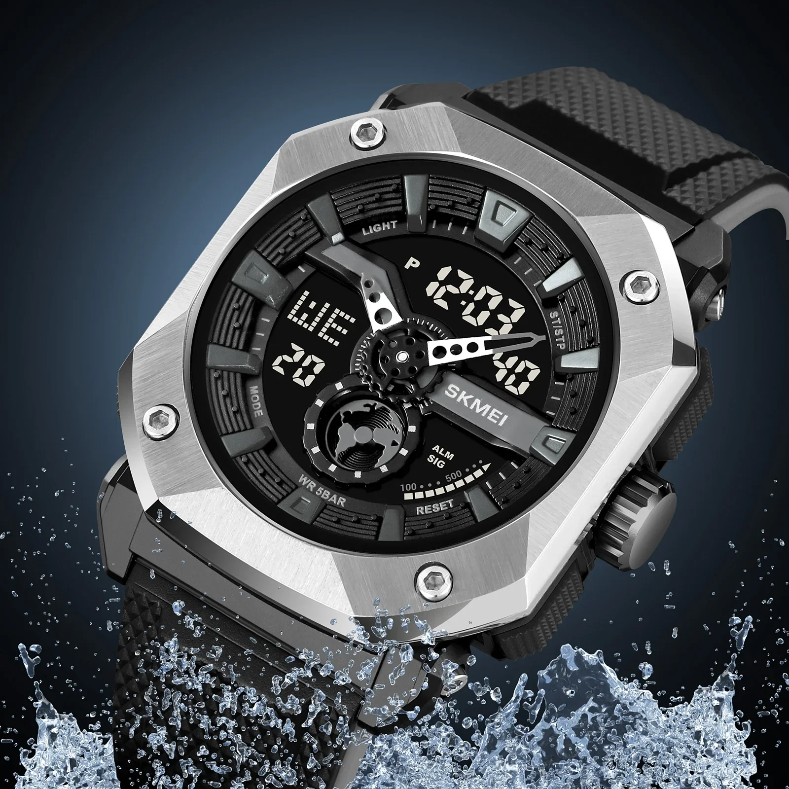 SKMEI 2272 Waterproof Stopwatch Multifunctional 3 Time Countdown Sport Watch Male LED Light Digital Wristwatches For Men 5Bar