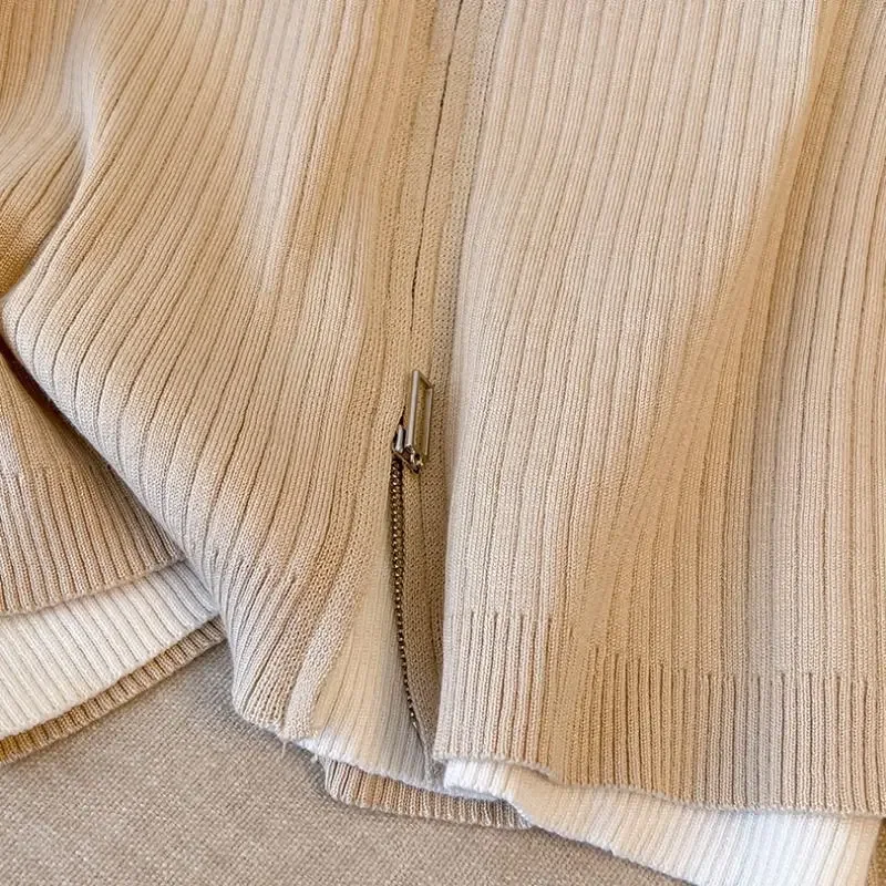 Spring Summer New Fake Two Pieces Knitwear Long Sleeve Design Sense Slim Fit Slimming Youthful-Looking Casual Top for Women