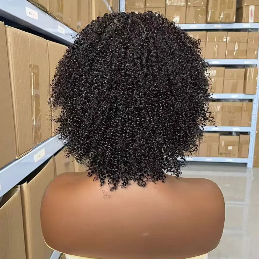 4A Afro Kinky Curly Wigs Human Hair Short Curly Human Hair Wig with Bangs Machine Made Short Kinky Curly Wigs for Black Women
