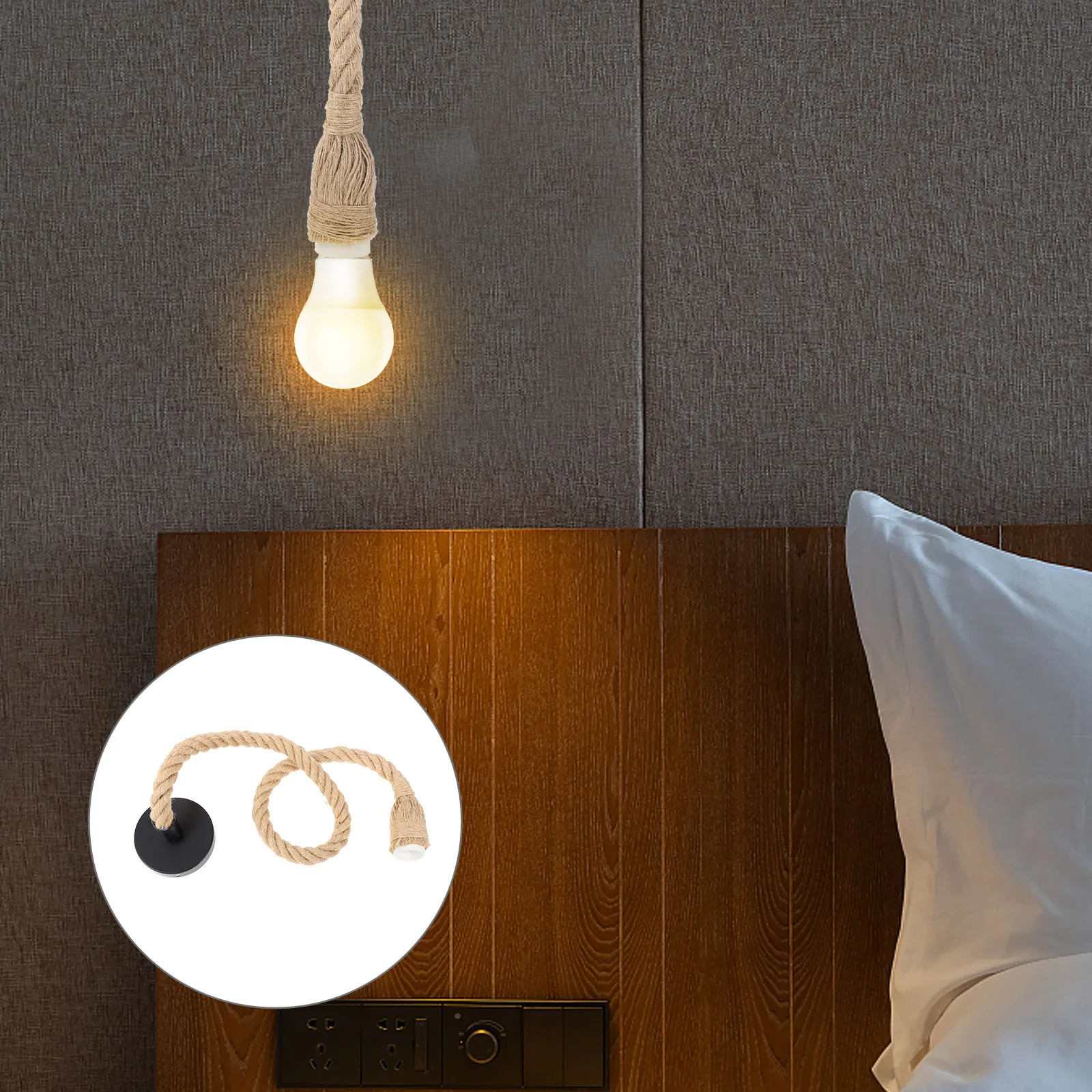 

1Pcs Rope Lamp Holder Hanging Wire Retro Flax Rope Single Head Lamp Base Vintage Pendant Light Holder for Bedroom