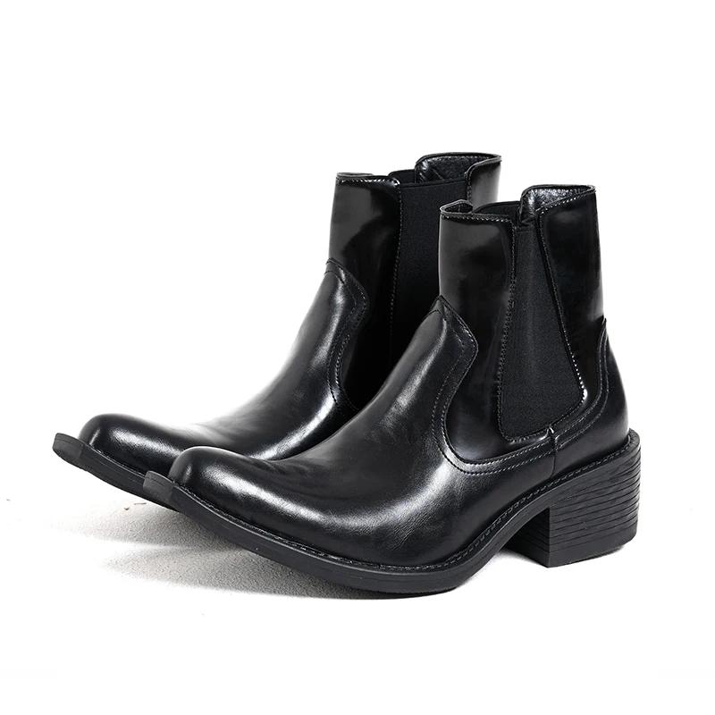 

British style Chelsea short leather boots for men niche style pointed square toe genuine leather wizard shoes