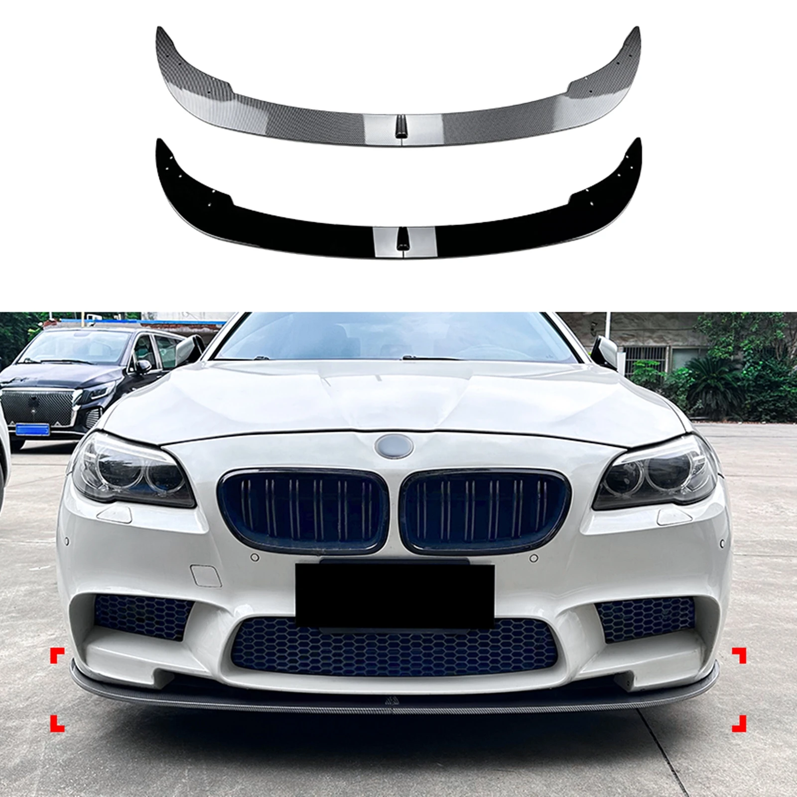 Front Bumper Spoiler Lip For BMW F10 F11 M5 2012 2013 2014 2015 2016 Sedan 4-Door Carbon Fiber Look/Gloss Black Lower Splitter