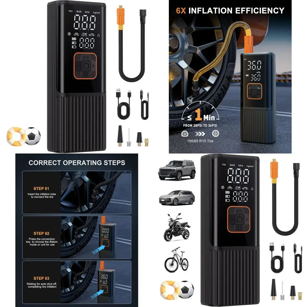 

Fast 180 PSI Portable Air Compressor with Gauge - Efficient Pump for Car, Motorcycle, Bike Tires and Inflatables