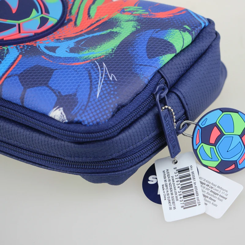 Smighidden-Trousse à Crayons Originale d'Australie pour Garçon, Sac Fourre-Tout de Grande Capacité pour Étudiant, Football Bleu, Offre Spéciale