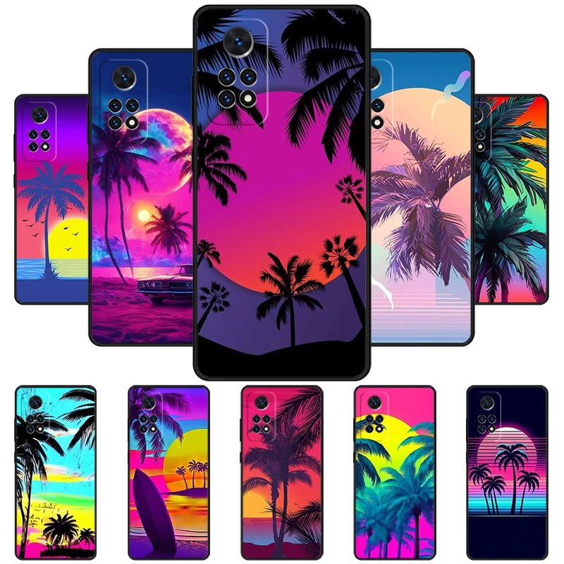 Retrowave Neon Palms Tree Phone Case For Redmi Note 11 EPro 11S 10T 9S Promax 8 Pro Xiaomi Mi 11 12X 12S Ultra Cover