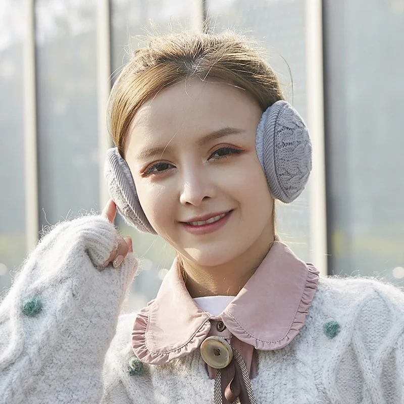 غطاء للأذنين منسوج دافئ للجنسين للسيدات للشتاء لون نقي للتزلج على الجليد وركوب الدراجات قابل للطي