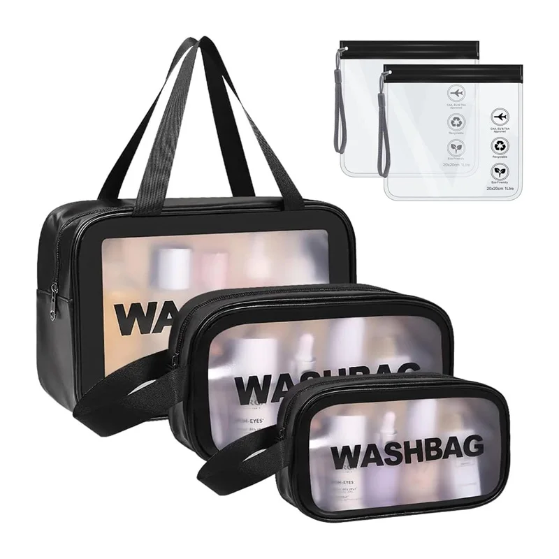 5Pcs Clear Toiletry Bag Waterproof PU Makeup Bag with Zipper Handle Portable Airport Cosmetic Bag Travel Accessories Wash Bag