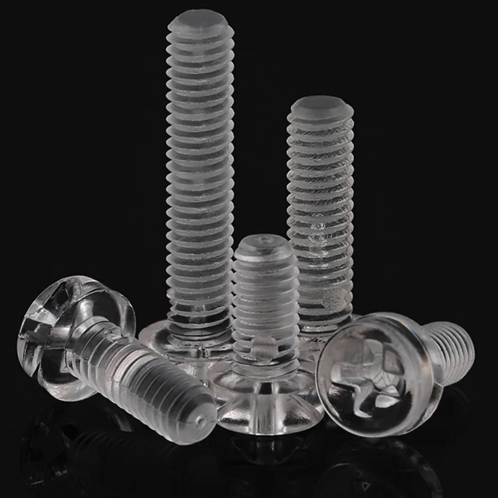 

20-100Pcs Transparent Plastic Phillips Button Head Screw M2 M2.5 M3 M4 M5M M6 M8 Nylon Round Cross Head Bolt Nut Accessories
