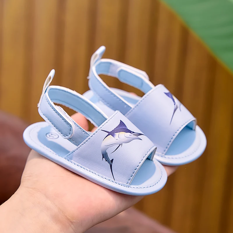 0-1 Year Old Baby Boys and Girls Flat Shoes with Animal Pattern, Pu Velcro Casual Fashion Home Slippers Suitable for Daily Summer Beach Walking Shoes