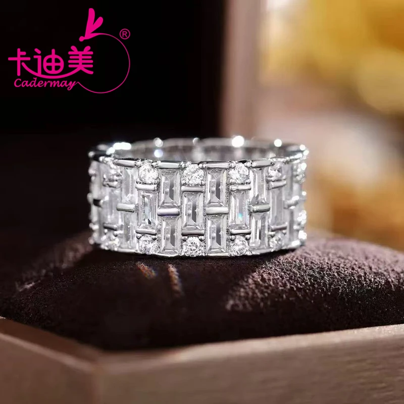 CADERMAY High Quality Silver 925 Rings Eternity D VVS Moissanite Ring Width 9.5mm For Women Men