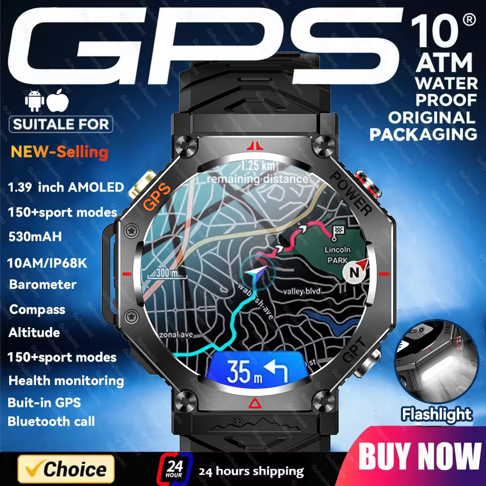 2025 New Men Military Built-in GPS Smart Watch Altimeter Barometer Heart Rate 10ATM Waterproof Wireless Call Sports Smartwatches