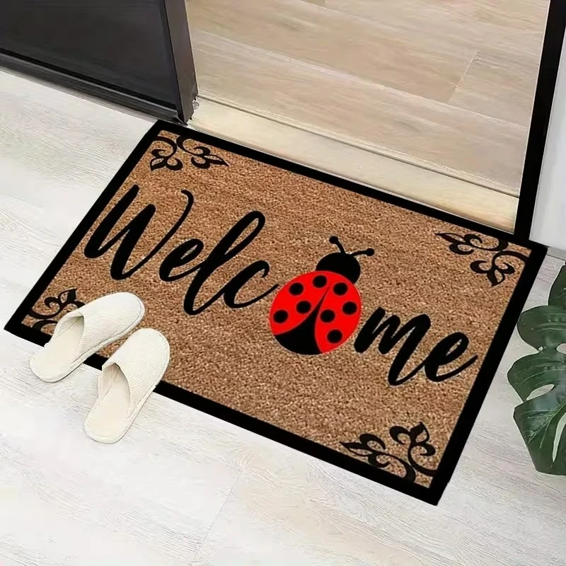 Vibrant Ladybug Doormat, Fun Insect Design, Spring Summer Home Decor, Indoor Outdoor Mat for Patio, Bedroom, Kitchen Entryway