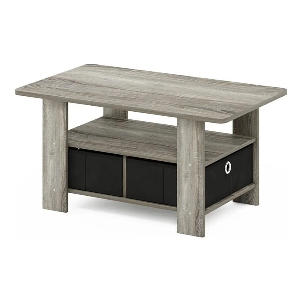 Compact Wood Coffee Table with Storage Bin Stylish Design Engineered Wood Rounded Corners Indoor Use Eco-Friendly Materials