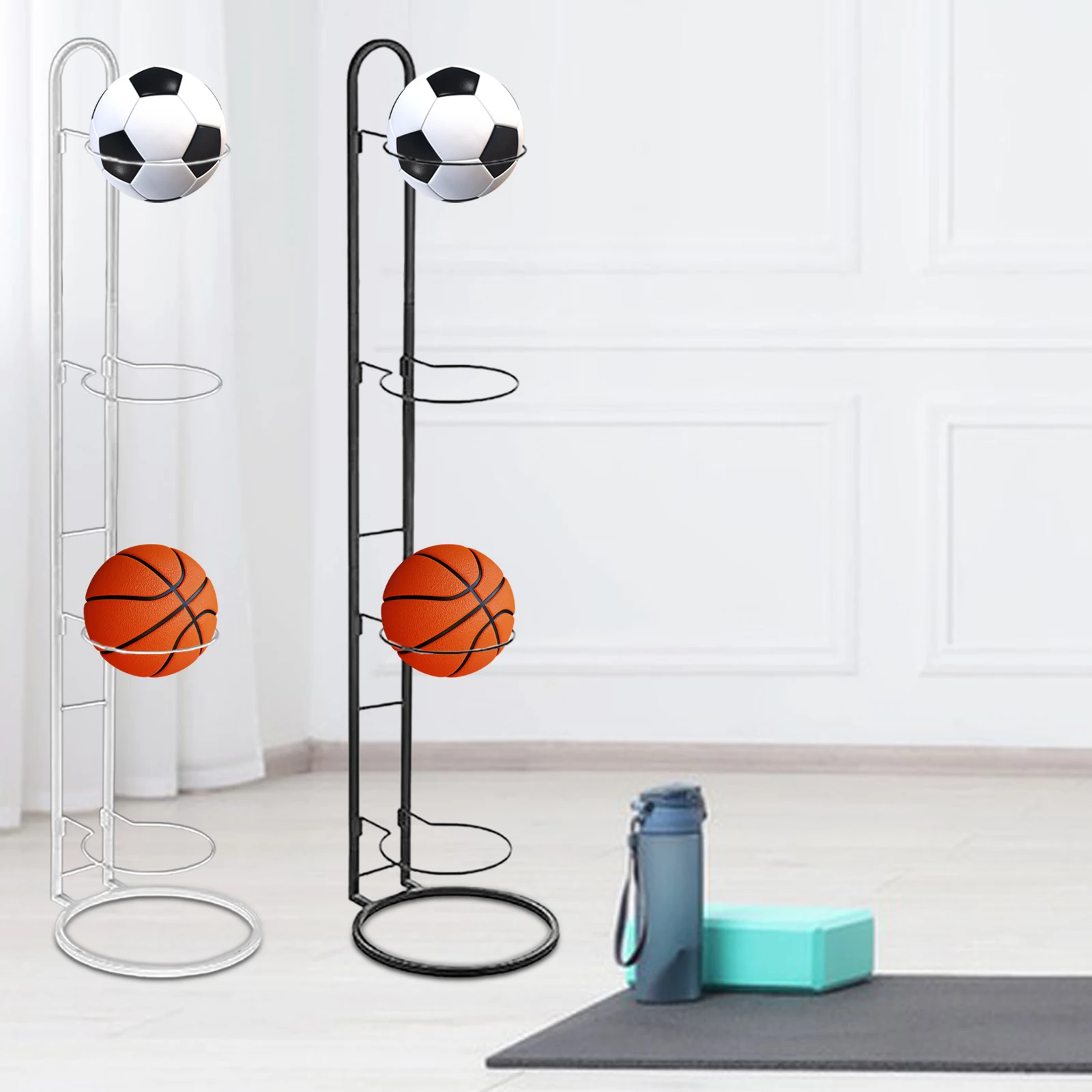 Vertical Ball Storage 4 Tier Ball Rack Indoor Home Ball Storage Display Basketball Sport Equipment Organizer Accessories