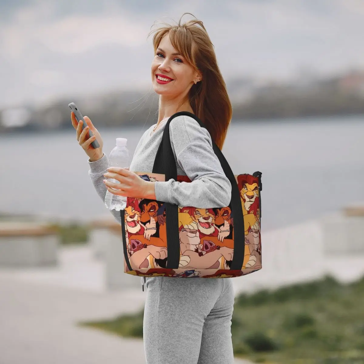 Sac fourre-tout Simba personnalisé pour femme, personnages du roi discutant, grande capacité, sacs de voyage mignons de dessin animé, salle de sport