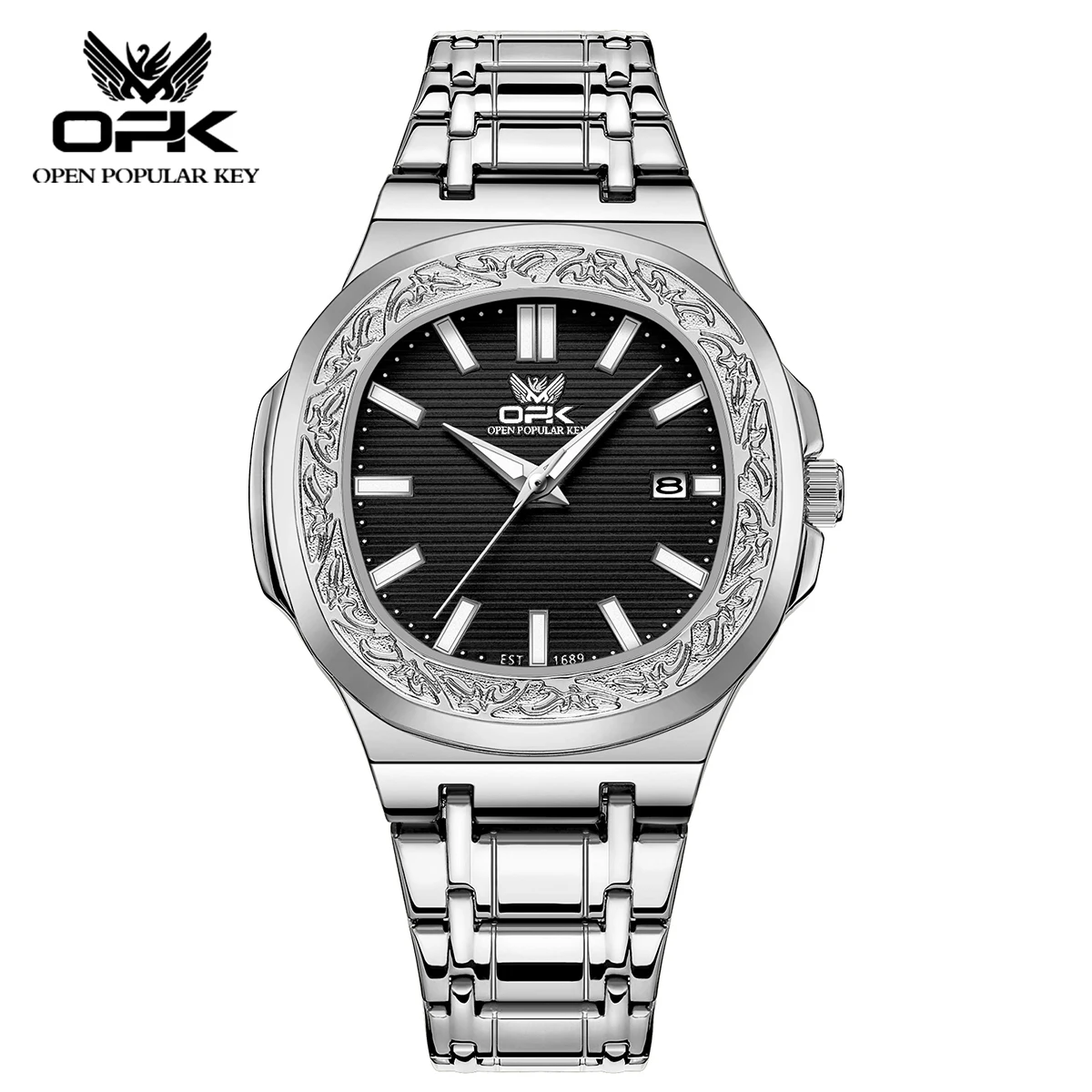 

OPK Men's Original Business Brand Quartz Watch Classic Simple Waterproof Stainless Steel Design Date Week Display Men's Watch