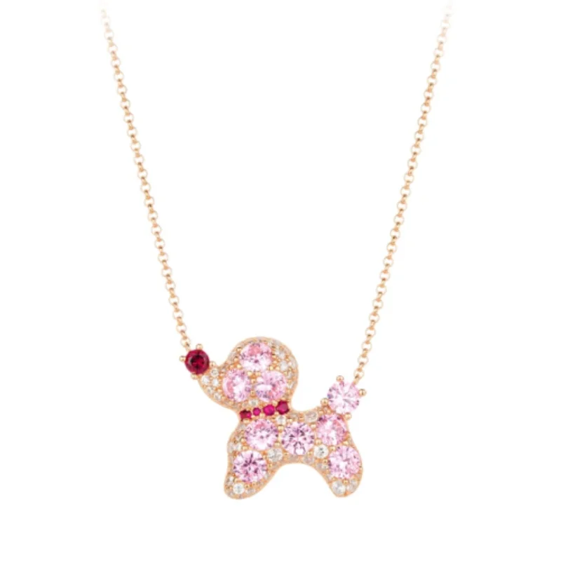Cameo pendant chain 925 silver synthetic zircon pink full diamond puppy fashionable daily cute animal necklace