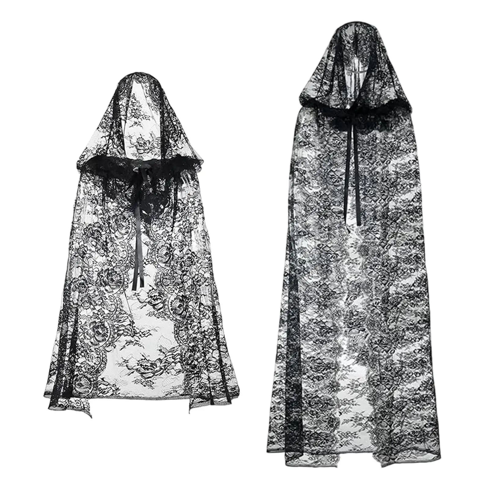 

Готическая кружевная черная накидка ведьмы с капюшоном Легкая, которую можно стирать в машине Элегантная