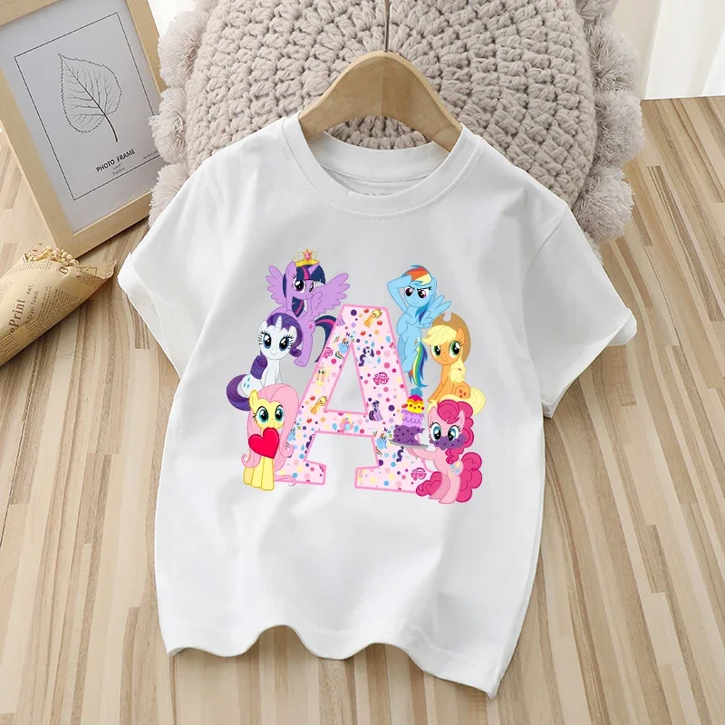 My Little Ponys Girls Anime Cotton T-shirt Children Cartoon Printed Tops Summer Fashion Cute Clothing Kids Short Sleeve Clothes