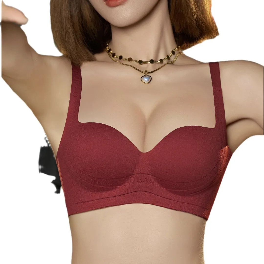 Women's seamless bobo round cup gathering underwear, sexy steel-rimless bra, simple bra push up bra