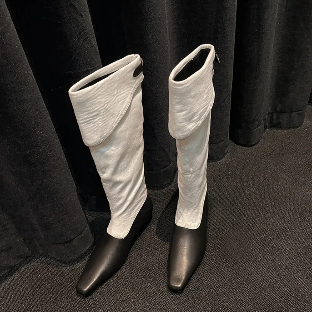 Botas planas hasta la rodilla para mujer, zapatos de cuero suave hasta el muslo, estilo moderno y elegante, cálidos para invierno