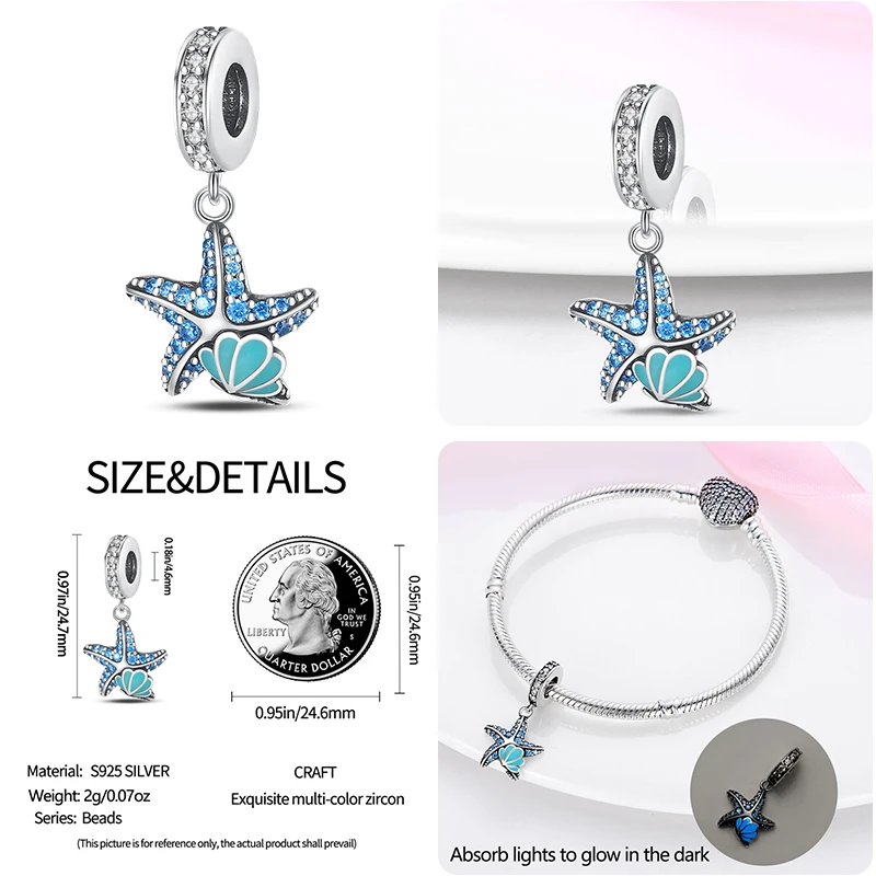 Perles de charme de la série Ocean, argent regardé 100%, tortue et crabe, adaptées au bracelet Pandora original, bijoux de bricolage, 925 authentiques