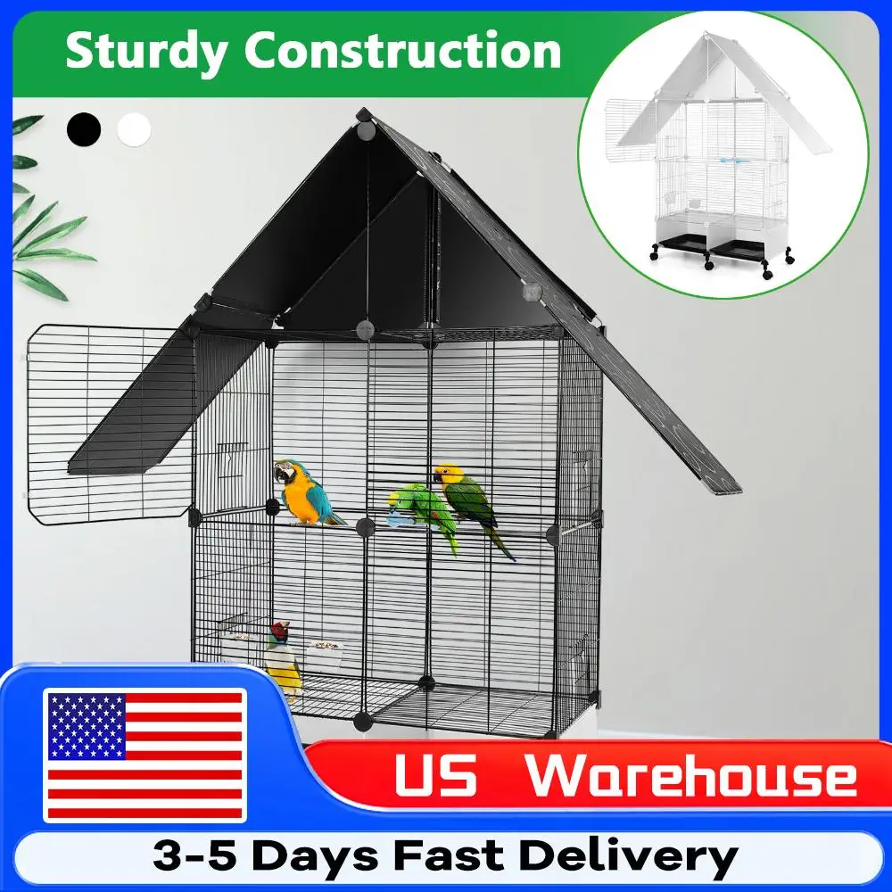 

Двухуровневая большая клетка для птиц в форме домика с замком, на колесиках, просторная вилла для птиц, для зябликов, волнистых попугайчиков, нержавеющая клетка для животных