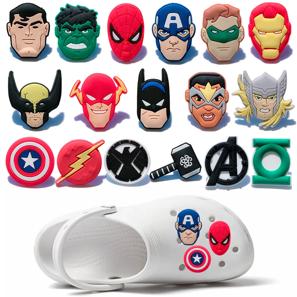 Hot Toys Avengers Heros Iron Man Captain America PVC Shoe Charms Sandal Shoe Decoration Accessories Buckles Boys Party Gifts