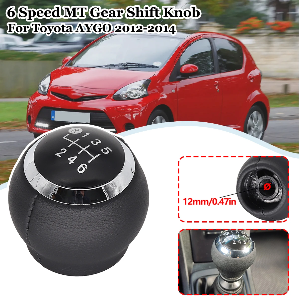 

Pu Leather 6 Speed MT Gear Shift Knob GearStick Lever Pen Shifter Handball Chrome M12 Black For Toyota AYGO 2012 2014 Corolla