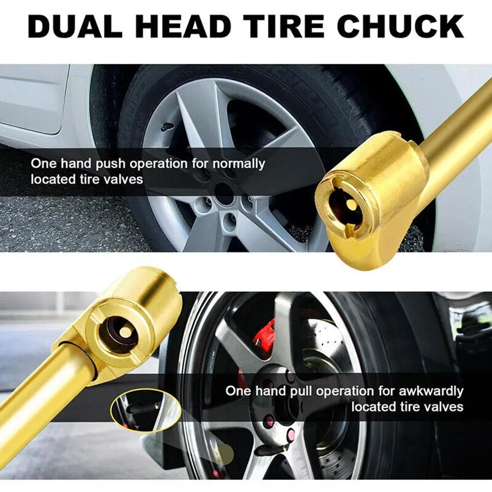 Dual Head Air Chuck 1/4 Inch Closed Ball Tire Chuck With NPT Male End Female NPT Quick Plug -2 Way Connection For Air Compressor