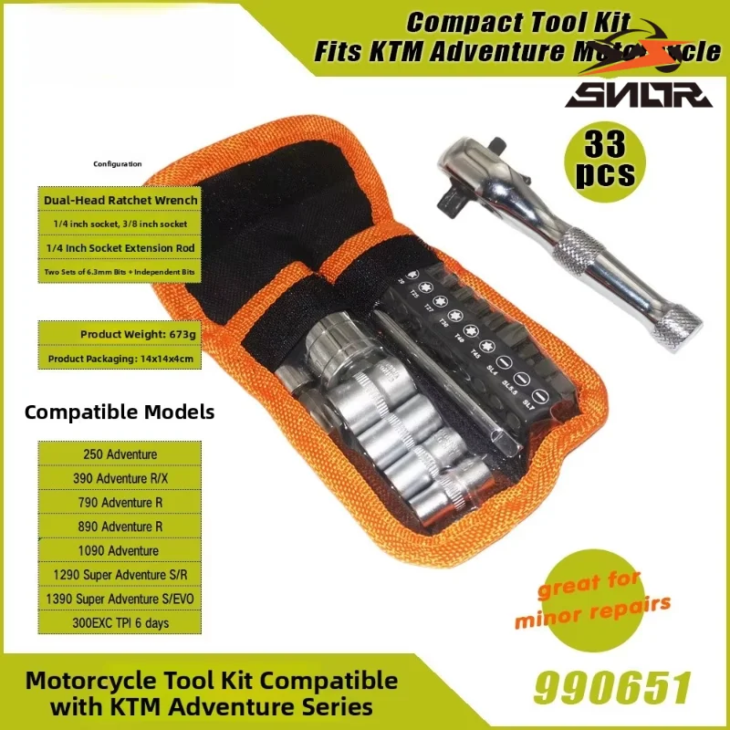 SNOR Heavy Duty 33Pc Portable Compact Emergency Repair Tool Kit For KTM Adventure Off Road Motorcycle General Maintenance Parts