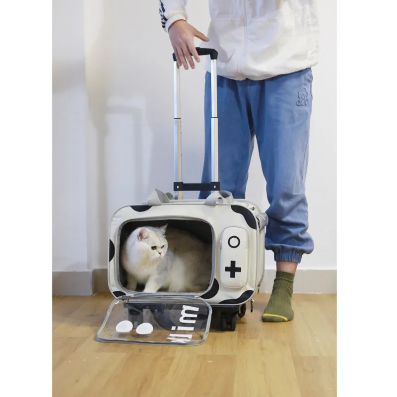 

Breathable Puppy Carrier Pull Rod Box Pet Trolley Case Cat Travel Transport Bag Outing Portable Cat Cage Handbag Dog Backpack