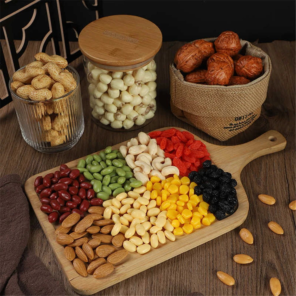 Simulación de accesorios de comida falsa, arándanos secos, trigo, arroz, frijoles, maní, azufaifa, nuez, pasas, almendras, anacardos, modelo de comida