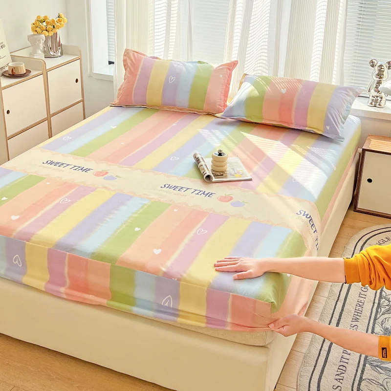 1pcs 100% Polyester Printed Bedsheets Geometric Fitted Sheet Queen Bed Sheet Single King Fitted Bed Sheet Mattress Cover