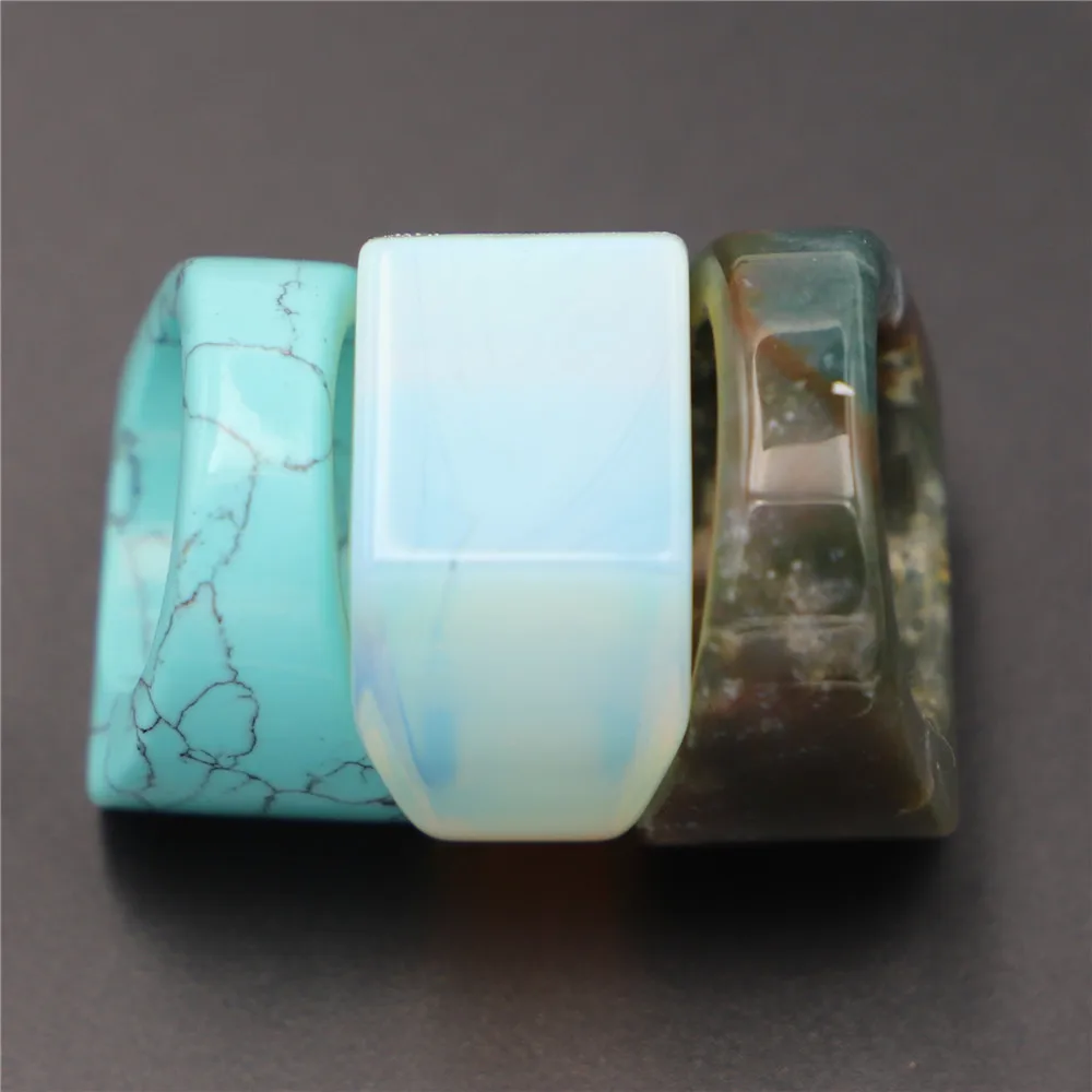 19#20# Natural Stone Ring for Women Men Handmade Bohemian Jewelry Gift Crystal Moonstone Tigereye Wedding Party Ring Wholesale