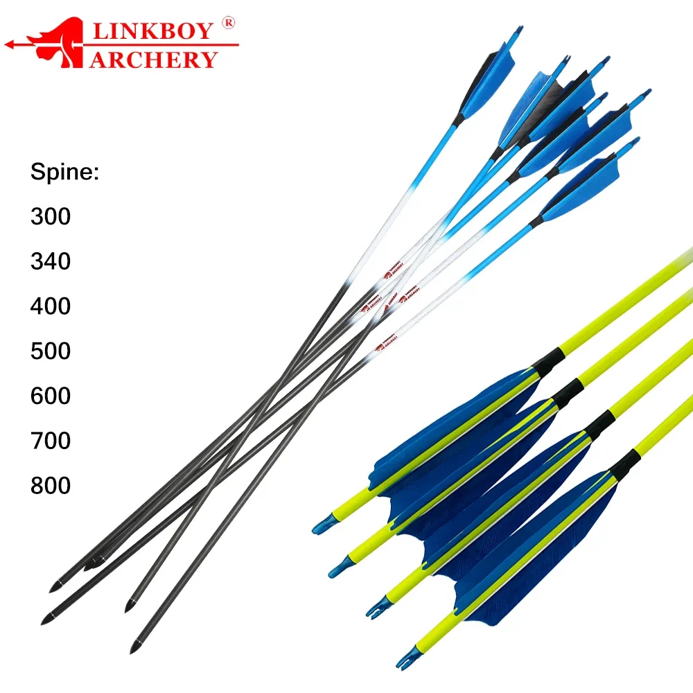 

Linkboy-Archery Carbon Arrows, Spine 340, 30 '', ID6.2mm, Hunting Practice, Camping Compound, Traditional Bow Shooting, 12Pcs