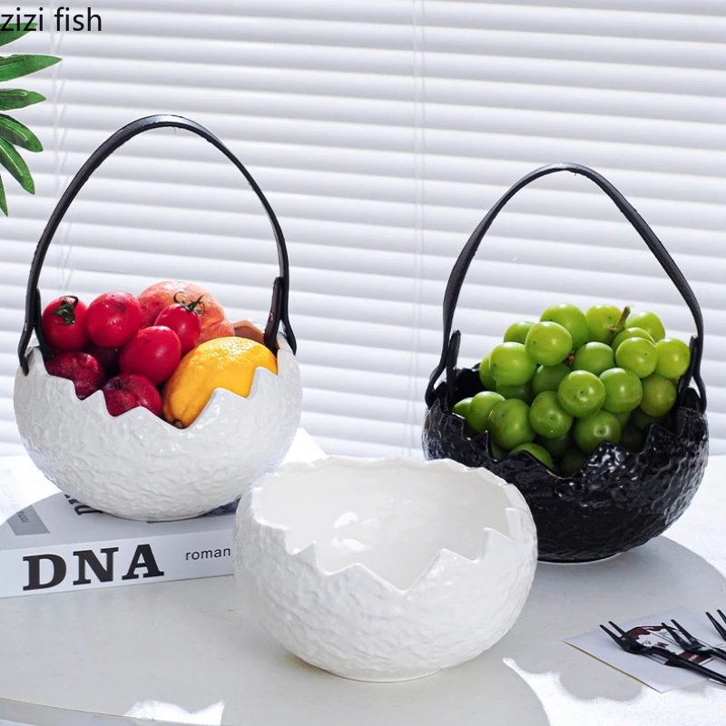 

Ceramic Fruit Plate with Handle Dining Plates Dessert Bowl Soup Plate Salad Bowl Snack Plates Deep Bowls Dim Sum Dish Tray