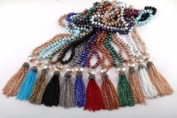 Fashion Bohemian Tribal Jewelry Long Glass Knotted Crystal Link Tassel Necklaces Women Ethnic Necklace