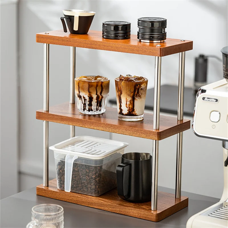 Desktop Storage Wooden Rack Three-Layer Simple Corner Shelf Multifunctional Heavy-Duty Organizer Decoration Bedroom Coffee Rack