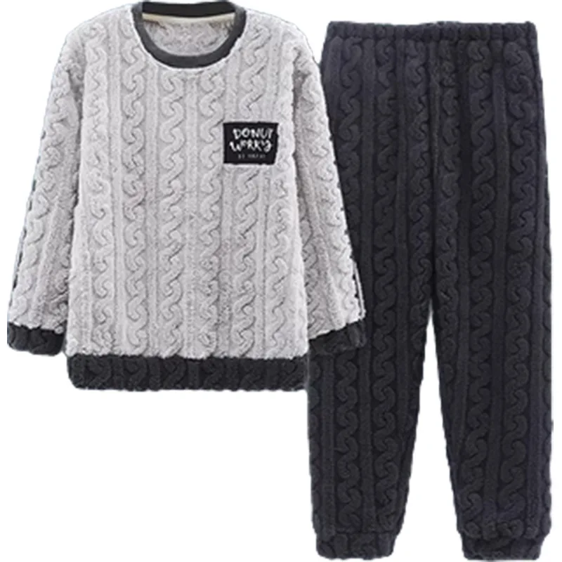 Higher Quality Thickened Warm Plus Size Men’s Pajamas Autumn and Winter Student Nightwear Loungewear Striped Sleepwear Homewear