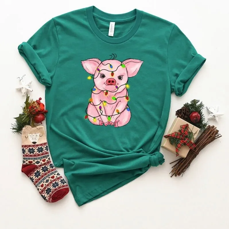 Weihnachts-Schwein-T-Shirt für Bauernliebhaber, Mama-Pyjama, leichtes Tiermotiv